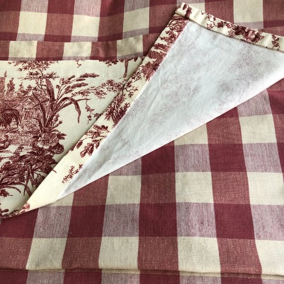 Red/Off-White Buffalo Check +Toile Door Curtain - Picture 4 of 9